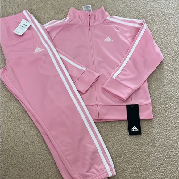 Adidas Pink and White Athletic Tracksuit- girl 6x - Picture 1 of 3